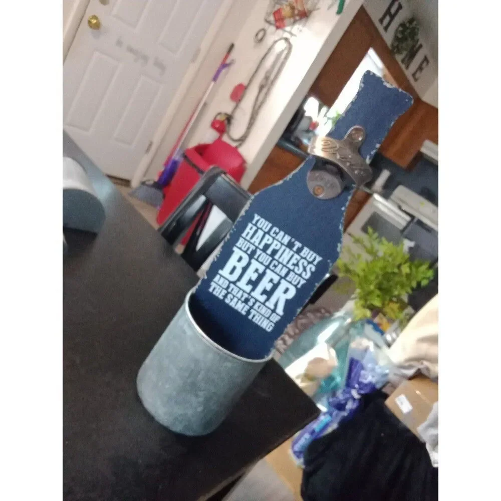 Blue Bottle Opener Hanging Sign Cap Holder Man Cave
